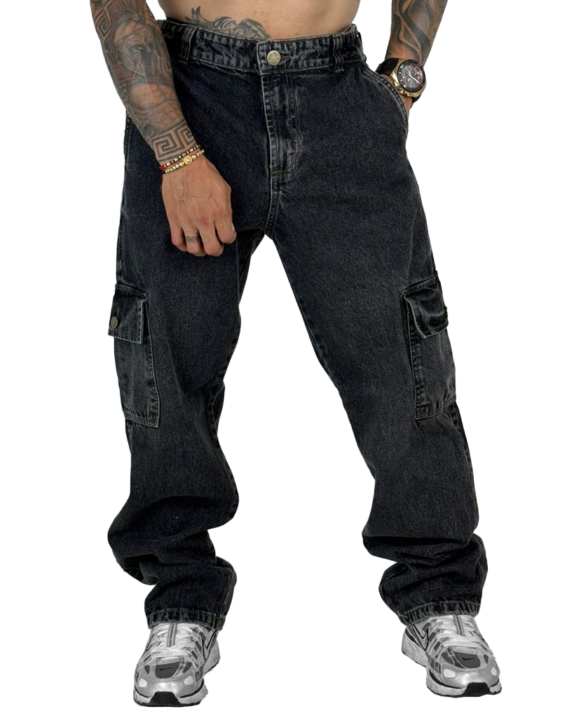 Jean Baggy Cargo Negro Sky Basico + Rotos 004/2
