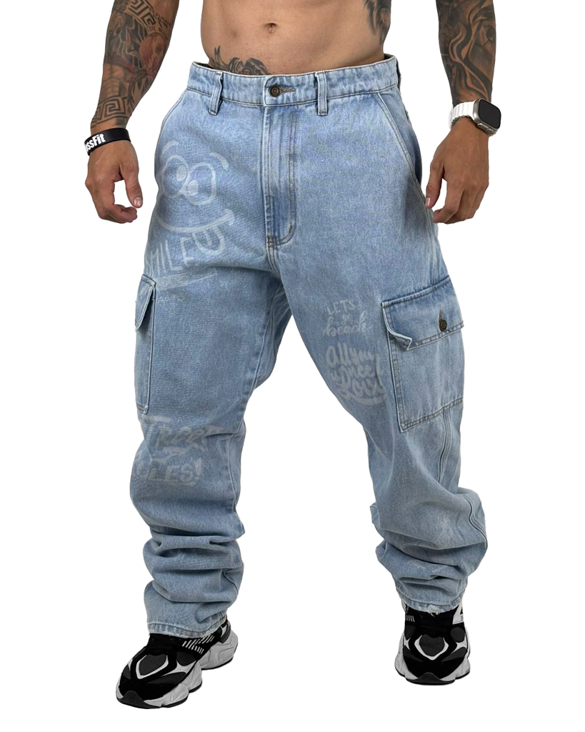 Jean Baggy cargo laser claro bolsillos