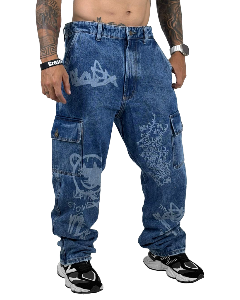 Jean Baggy cargo lasser oscuro