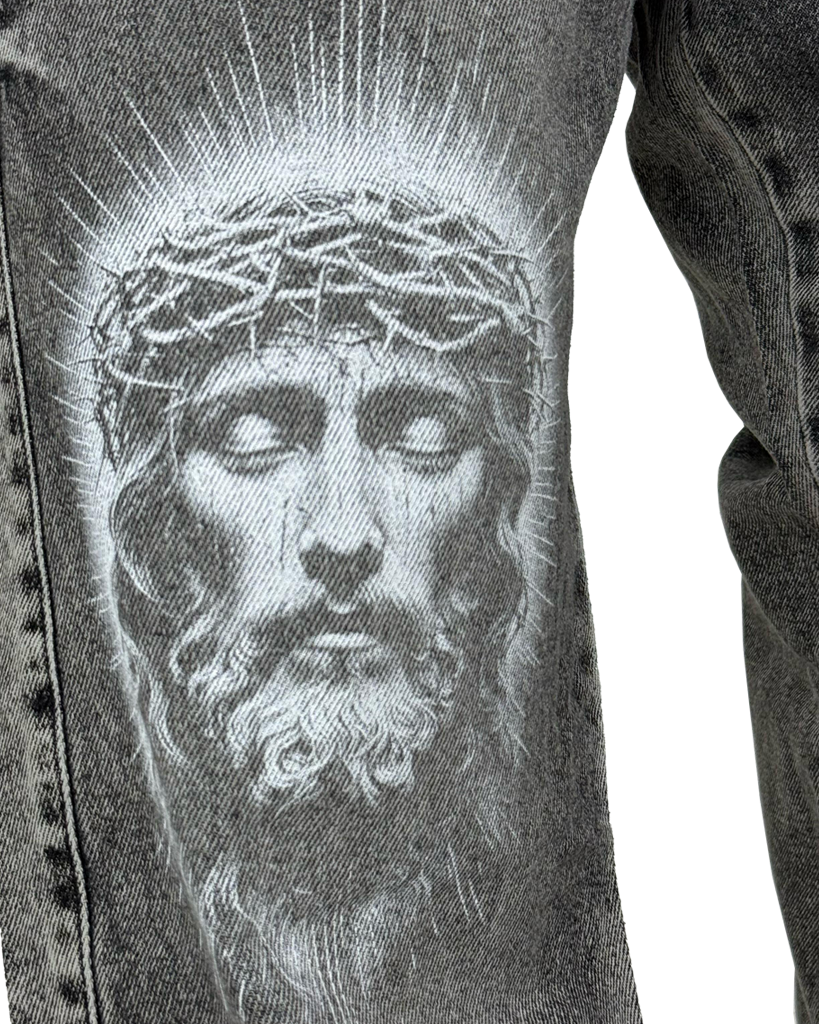 Jean Baggy Gris Claro Clasico stamp Cristo