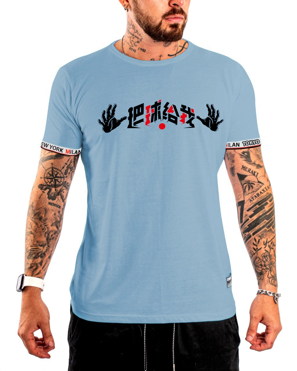 Camiseta Azul Letras Chinas Tokyo