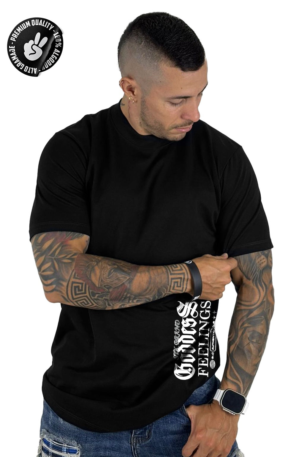 Camiseta negra good feeligs alto gramaje