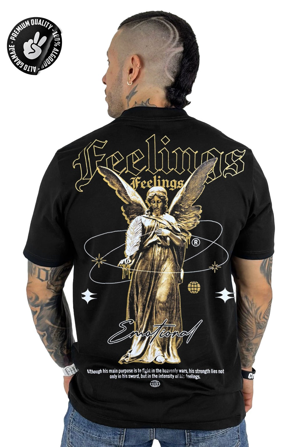 Camiseta negra feelings alto gramaje