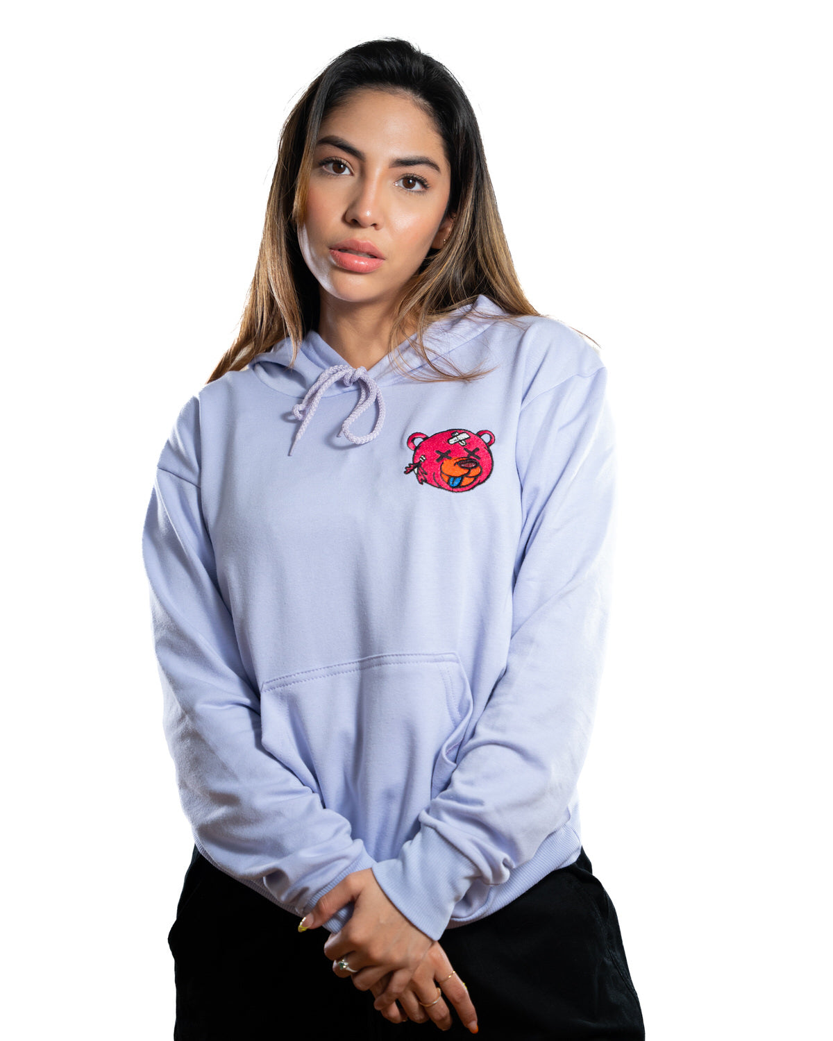 Buzo capucha lila oso