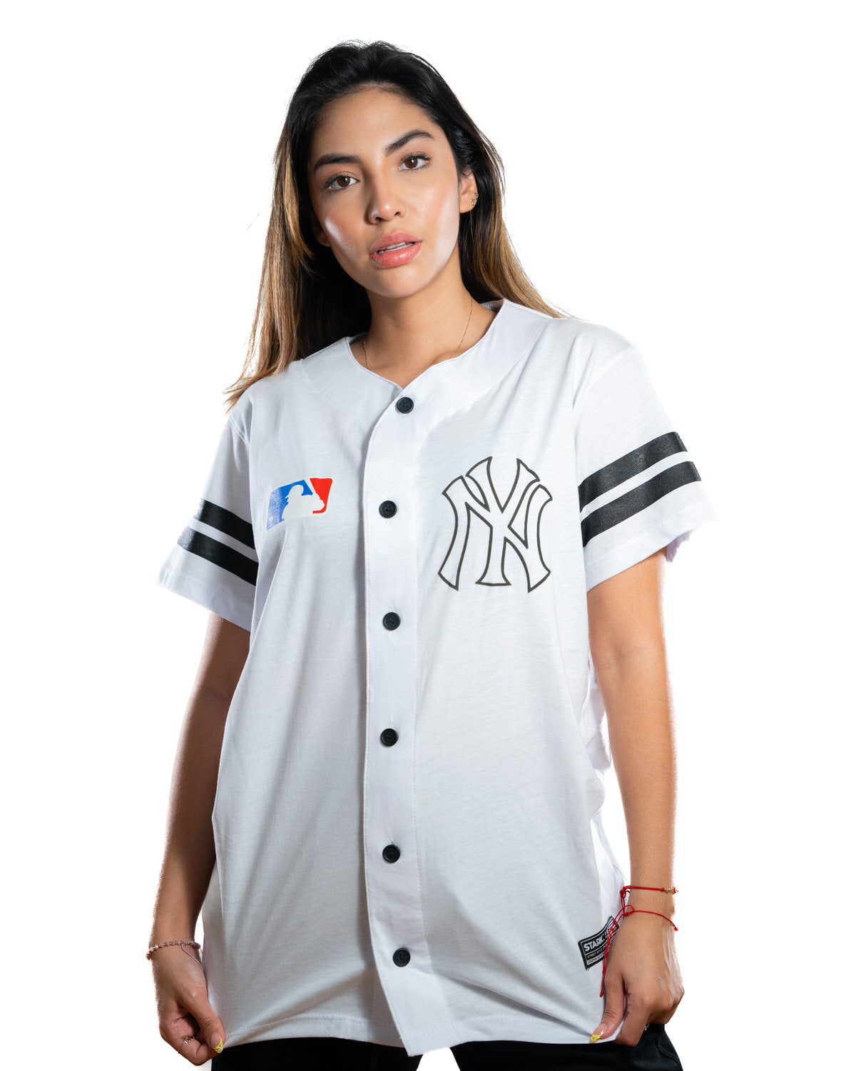 Beisbolera Blanca Ny cinta Mangas