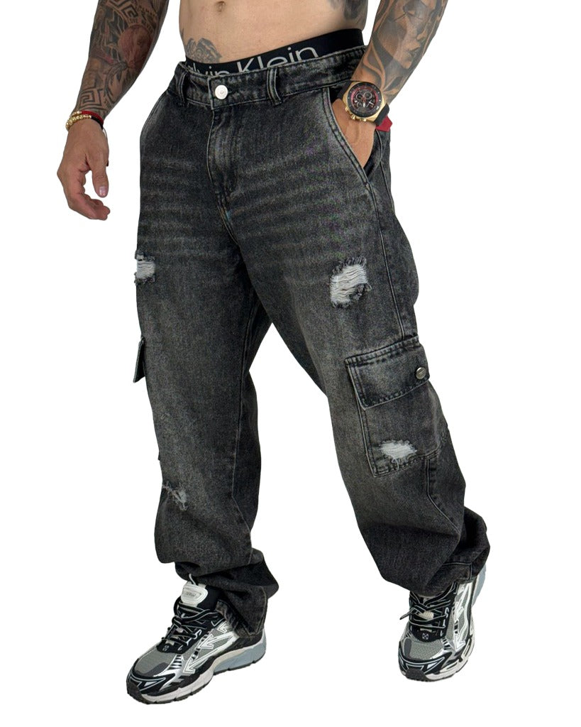 Jean Baggy Gris oscuro Bolsillos 2-2504-2