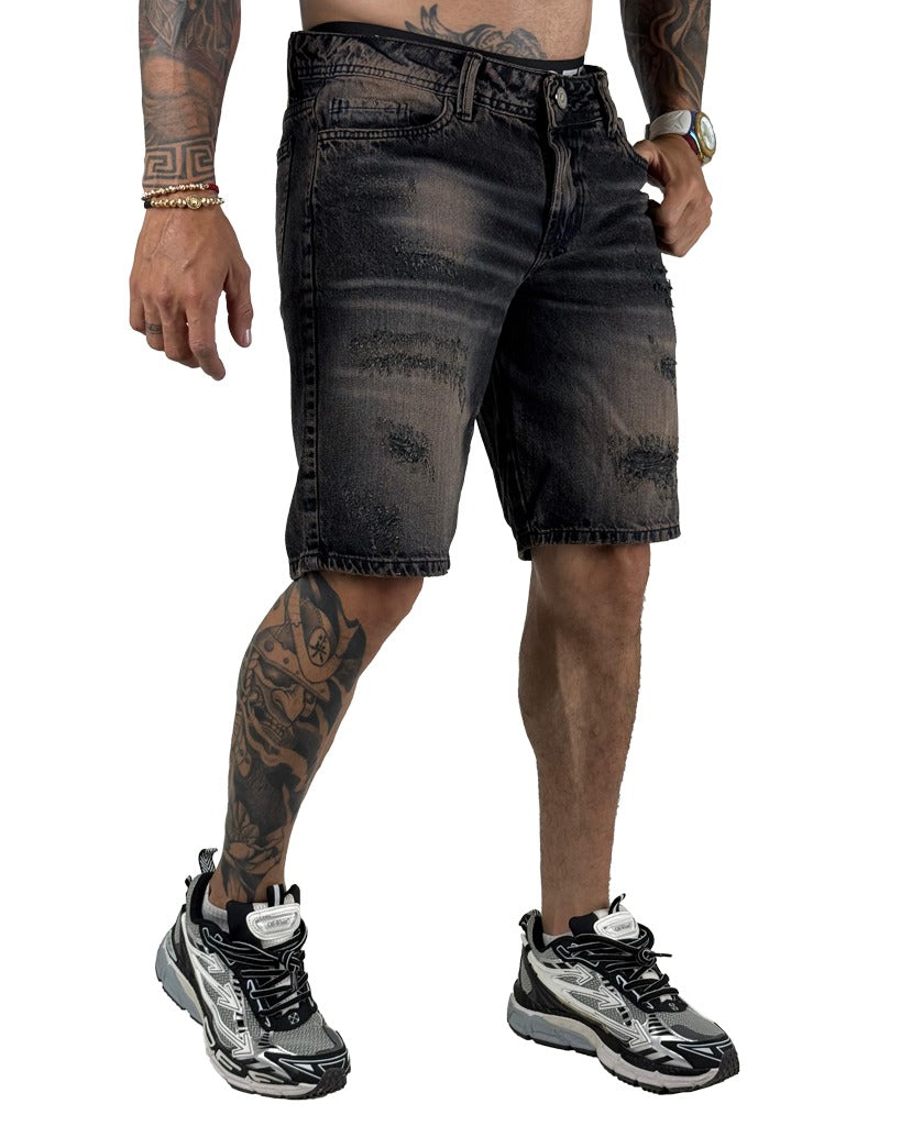 Bermuda jean Desgaste rayas