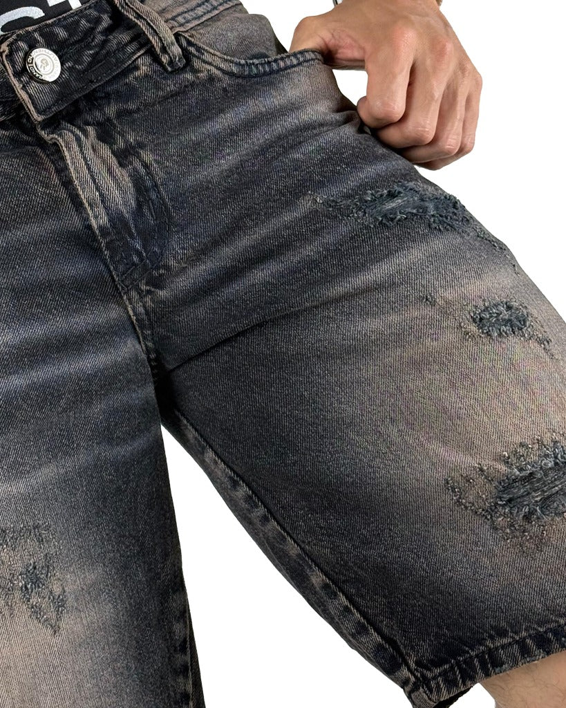 Bermuda jean Desgaste rayas