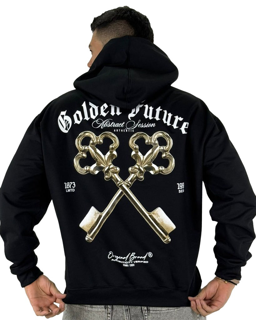 Buzo Negro capucha Golden Future