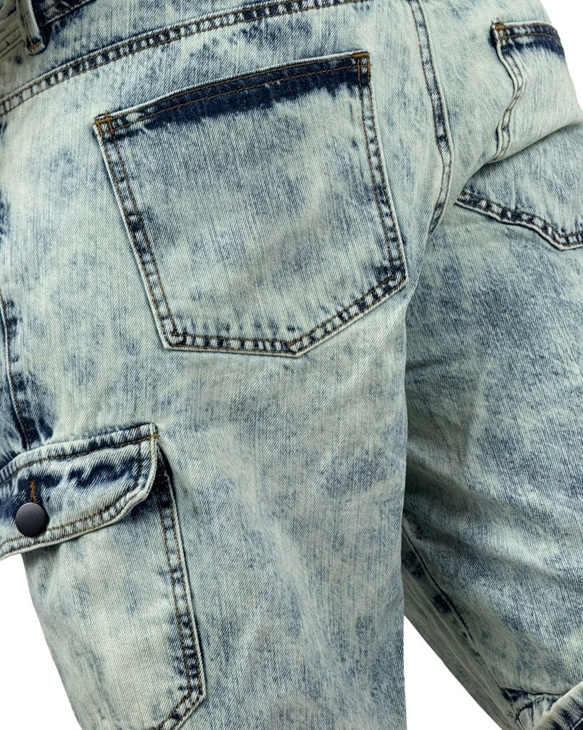 Bermuda Jean Cargo Azul Desgaste