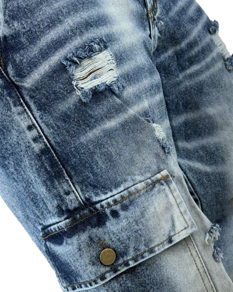 Jean cargo Azul Baggy Sky + Rotos