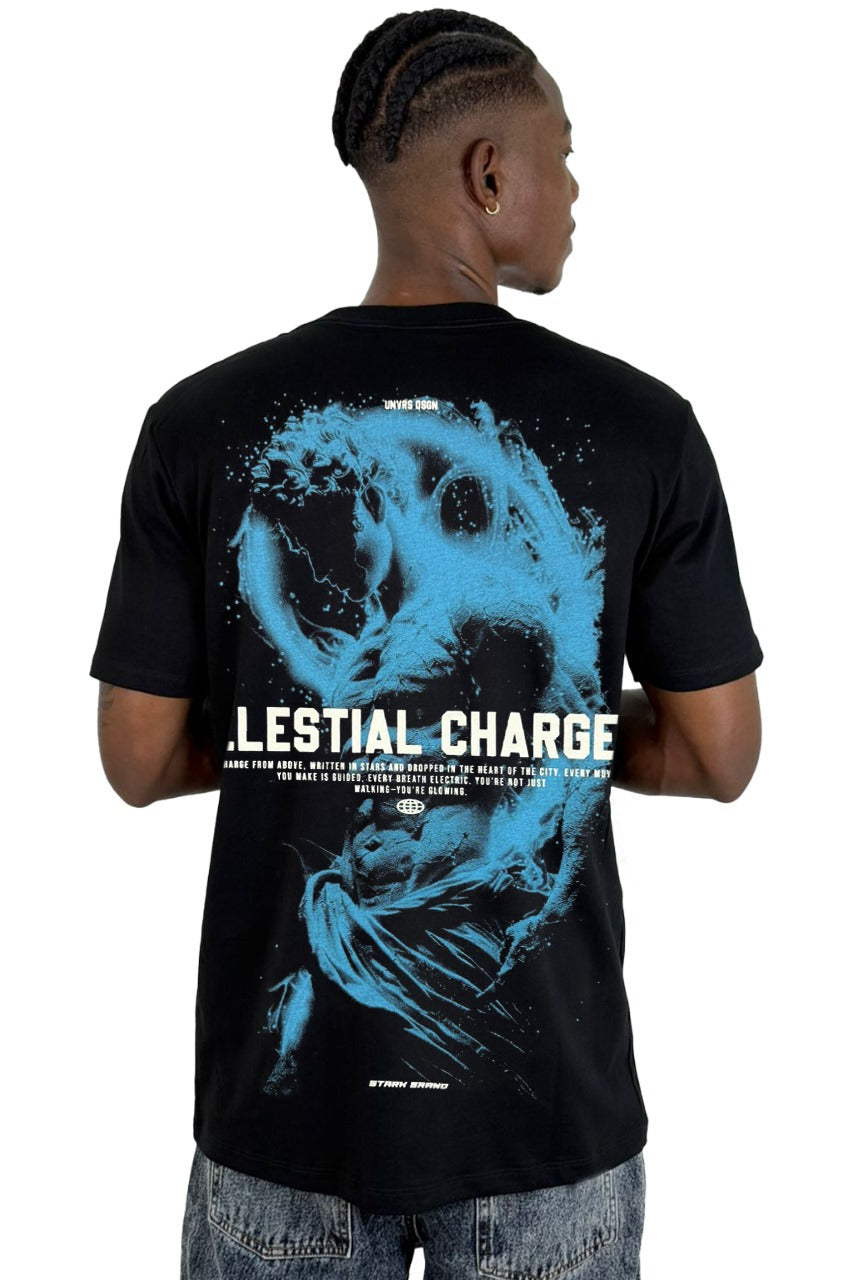 Camiseta Negra Celestial Charge Alto Gramaje