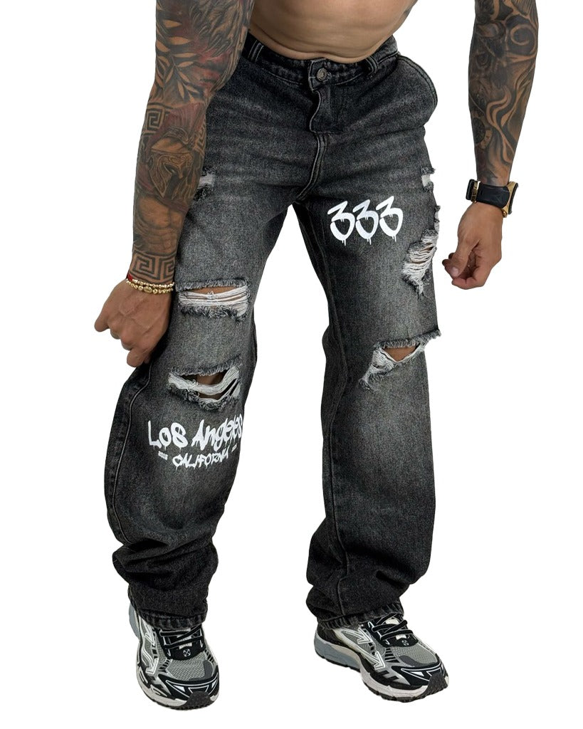 Jean Baggy Clasico Negro Estampado 333