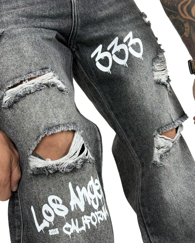 Jean Baggy Clasico Negro Estampado 333
