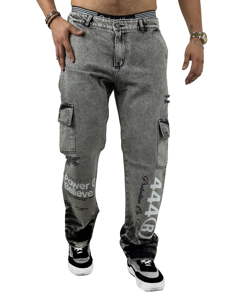 Jean Baggy Gris Reserva Botas Stamp 444