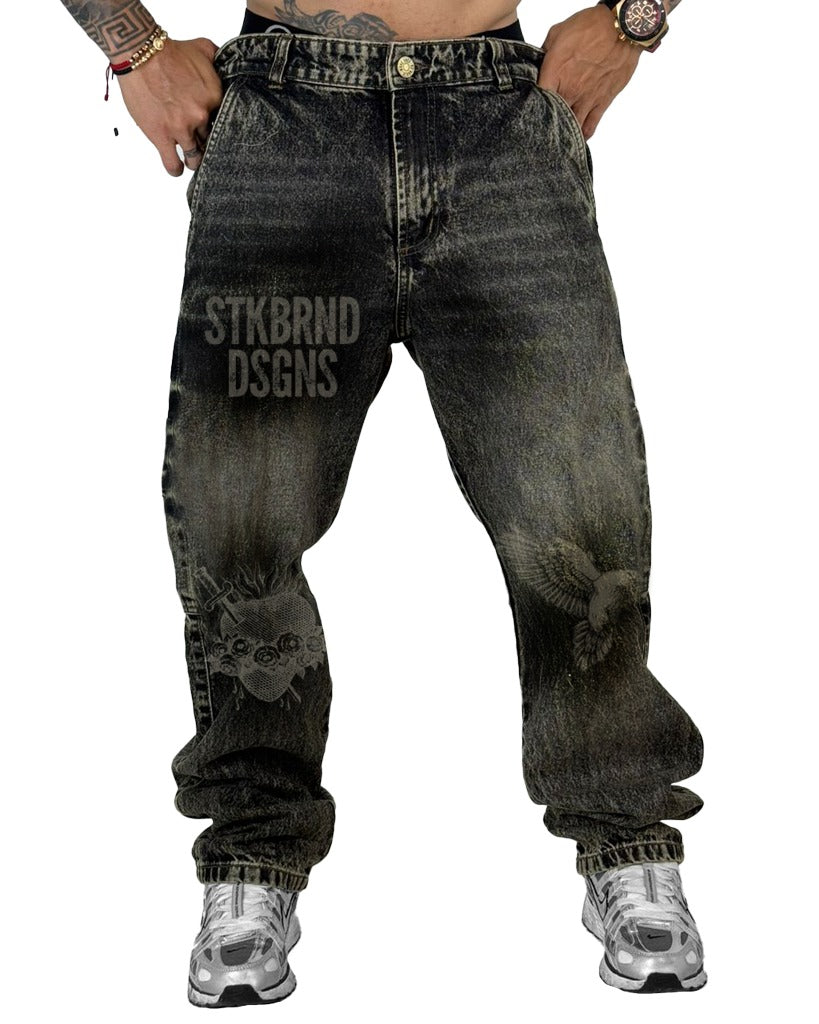 Jean Baggy Clasico SKY Dirty NGR Laser Reservas