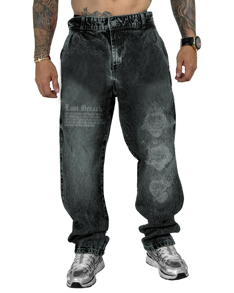 Jean Baggy Clasico Sky Negro Laser Corazones