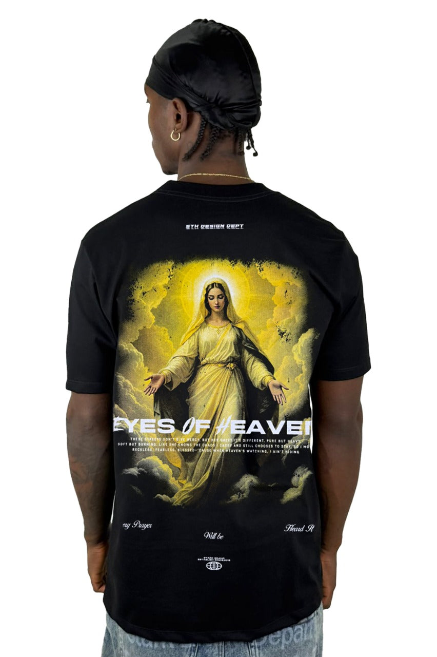 Camiseta Negra Eyes Of Heaven Virgen Alto Gramaje