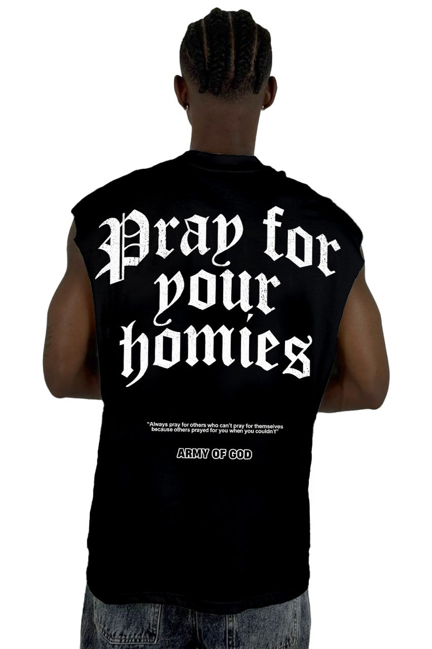 Camisilla Negra Pray For Your Homies Alto Gramaje