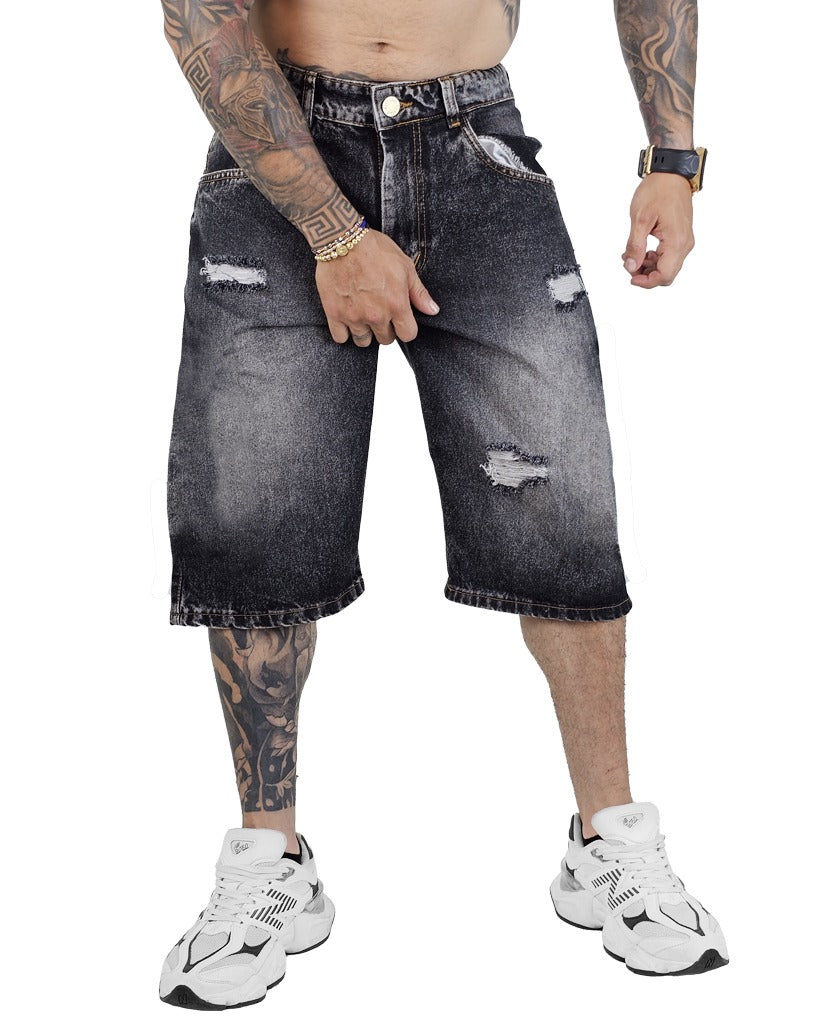 Bermuda Mocho Basico Negro + Rotos 0011-2