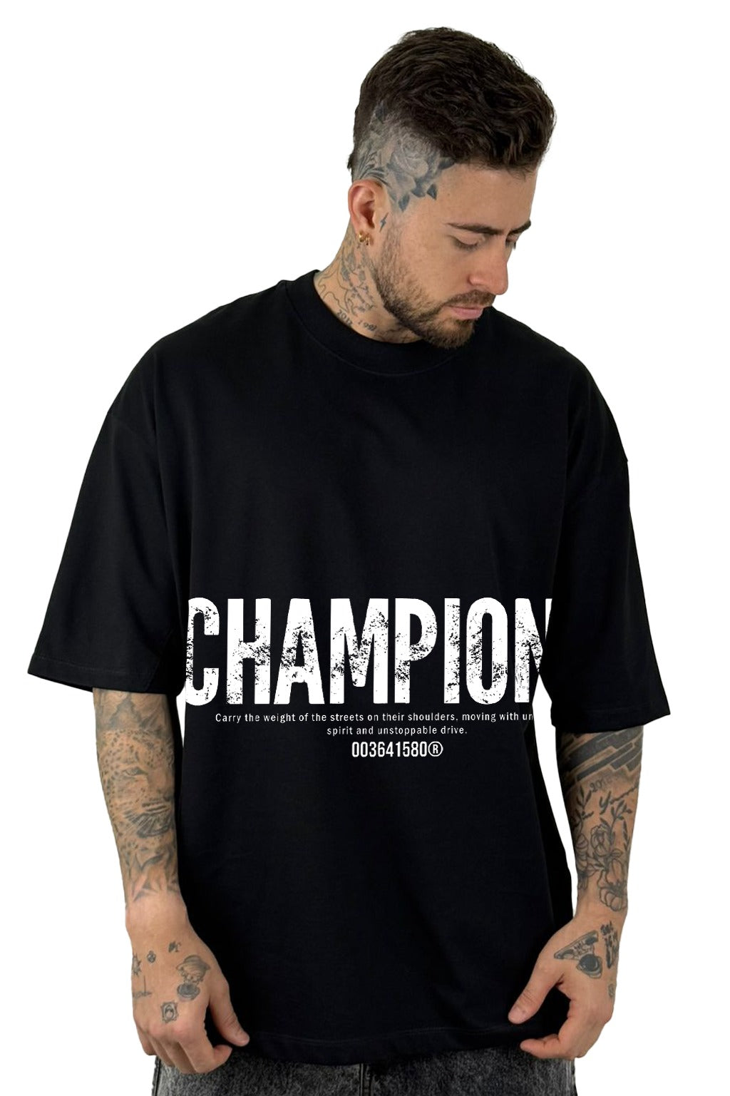 Oversize Negra Champion Alto Gramaje