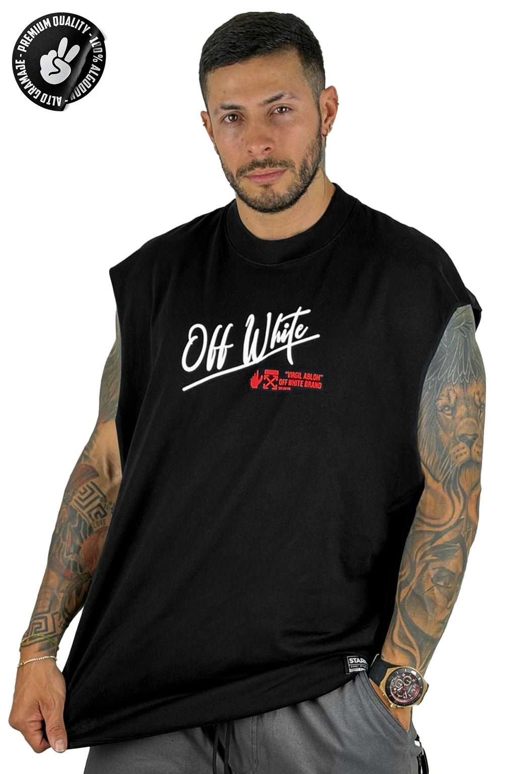 Camisilla Negra Off White Alto Gramaje