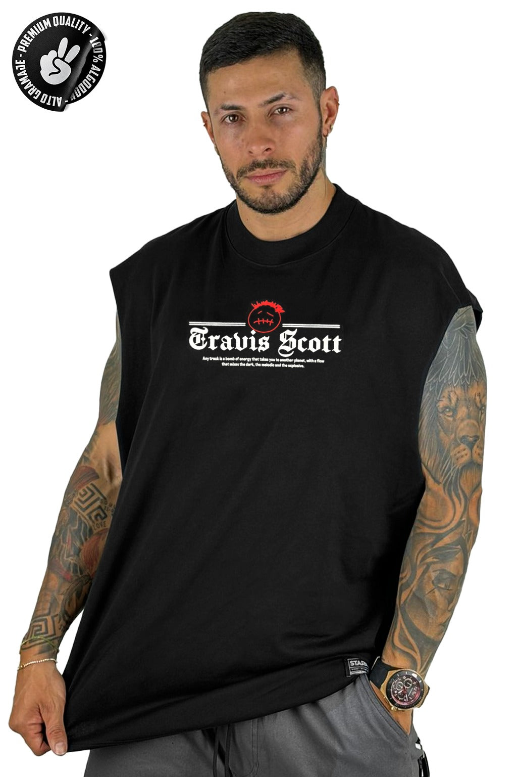 Camisilla Negra Travis Scott La Flame alto gramaje