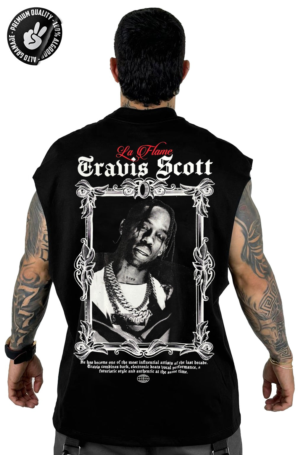 Camisilla Negra Travis Scott La Flame alto gramaje