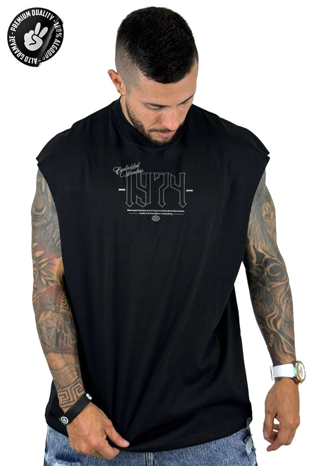 Camisilla Negra Alto Gramaje Embedded Wonders