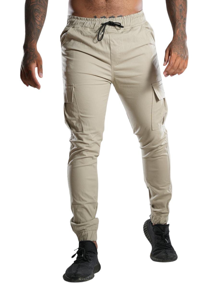 Jogger beige con bolsillo