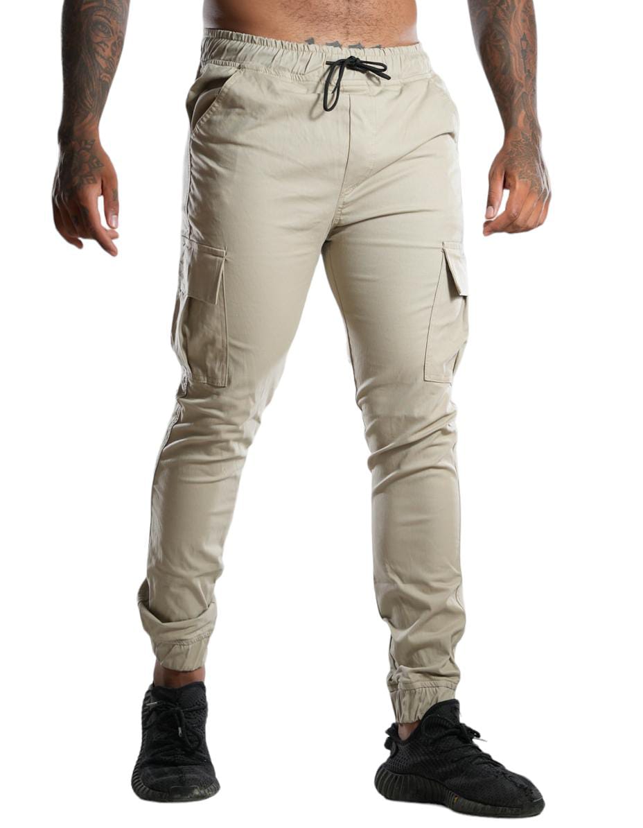 Jogger beige con bolsillo