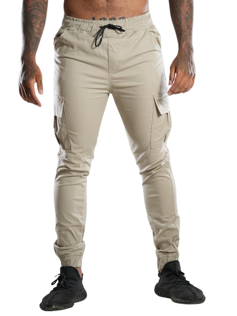 Jogger beige con bolsillo
