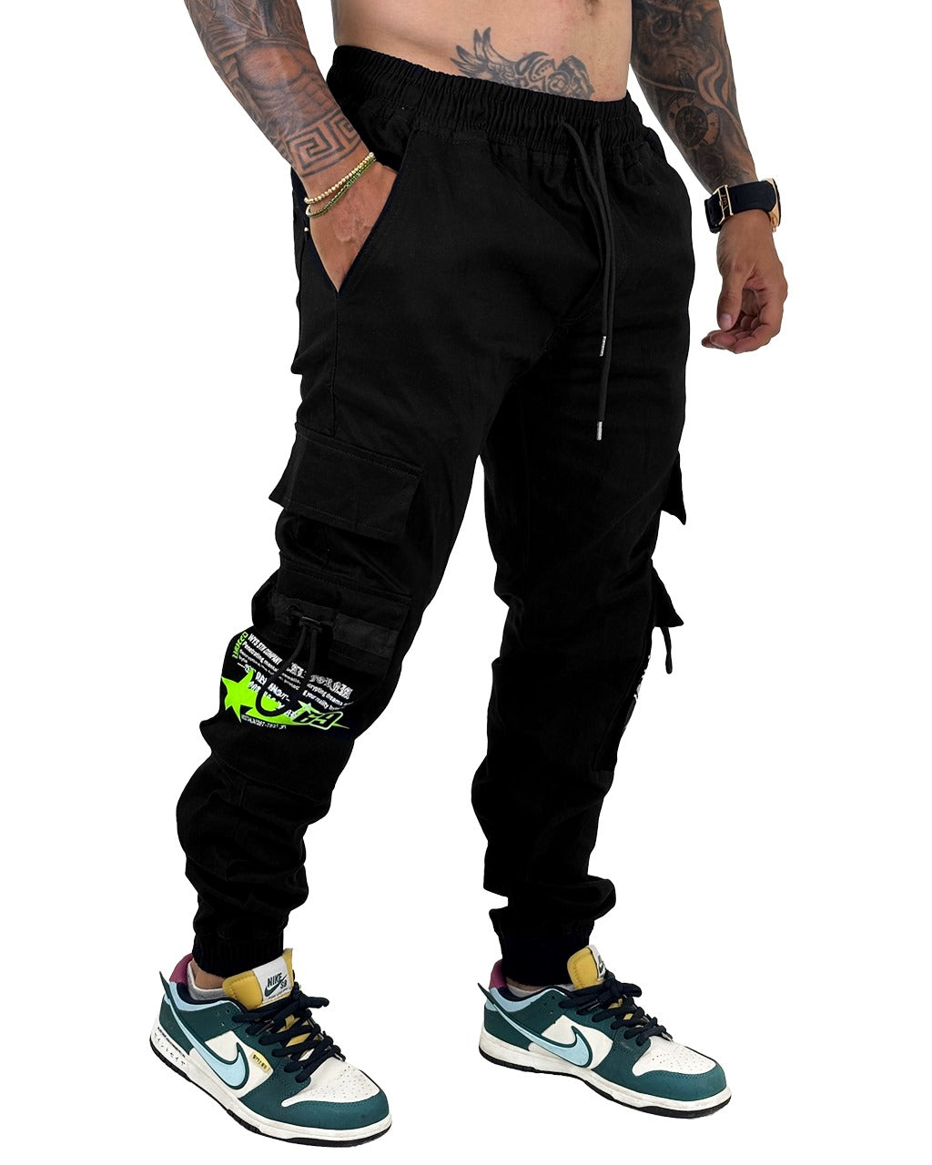 Jogger negro estampado neon