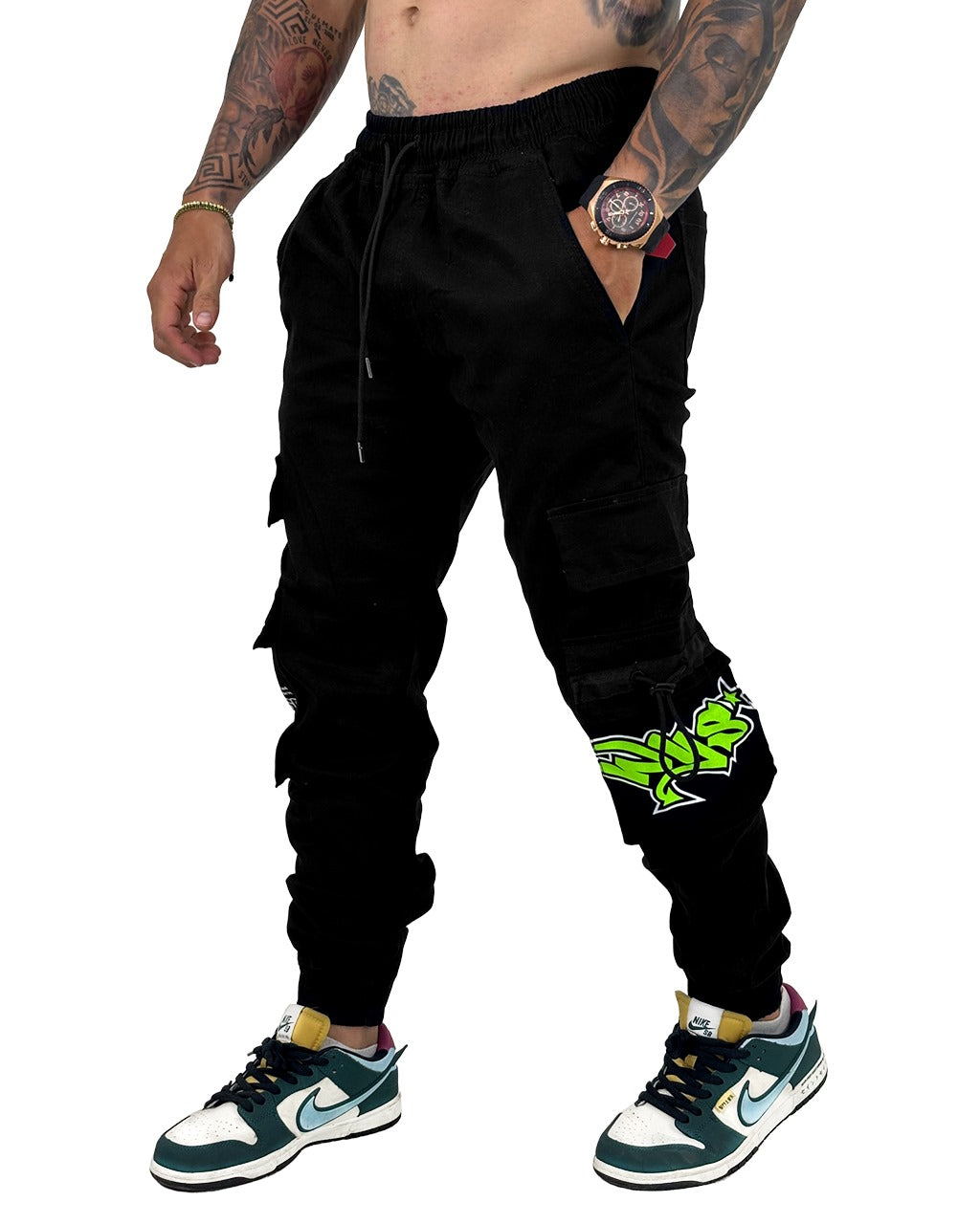 Jogger negro estampado neon