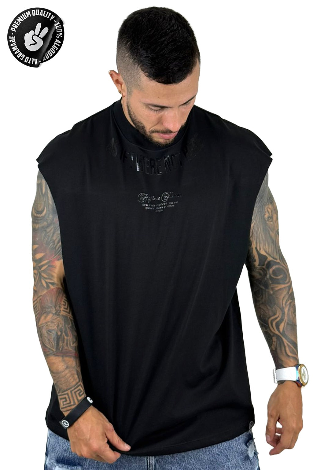 Camisilla negro not here Alto Gramaje