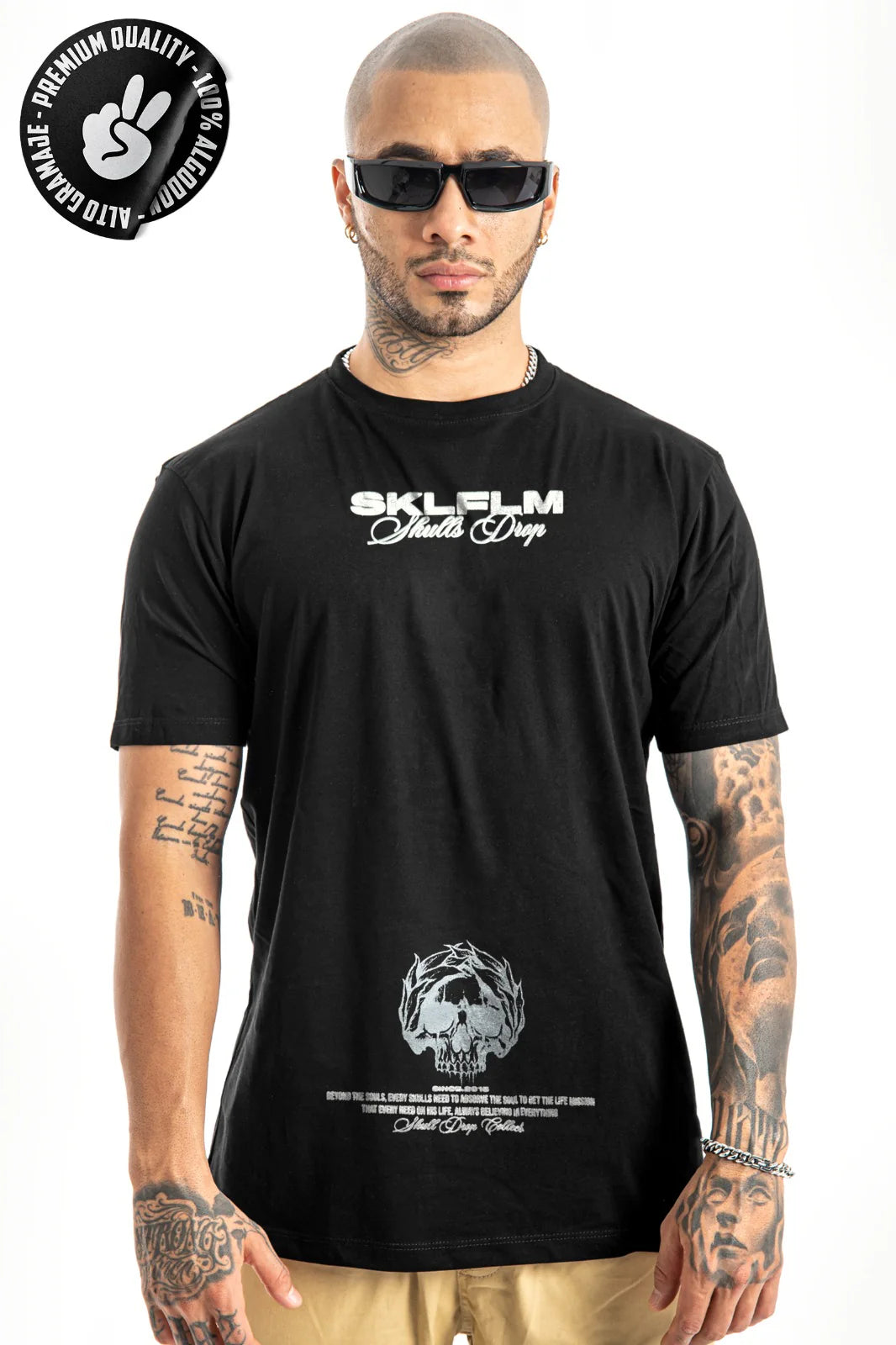 XM Camiseta alto gramaje negro skull