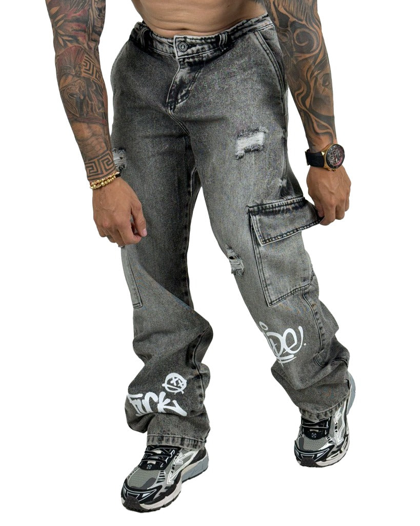 Jean Baggy SKY Gris Estampado Hope Cargo