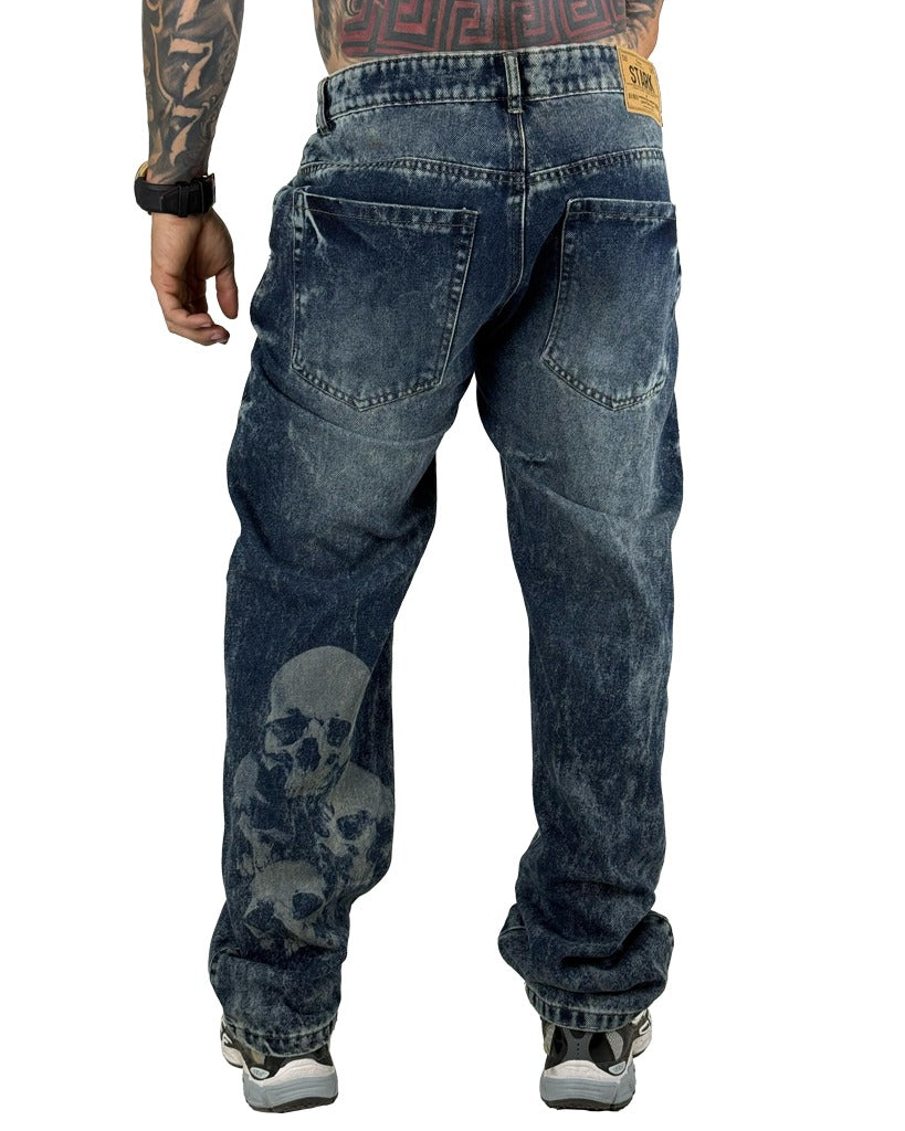 Jean Baggy azul laser calavera