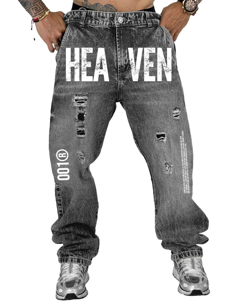 Jean Baggy Gris Clásico parches Negros Stamp HEAVEN 001R -006
