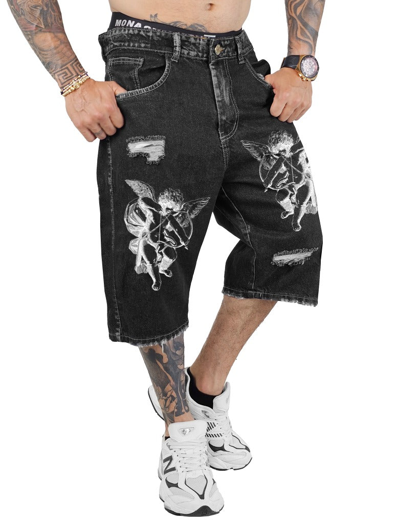 Bermuda Negro Básico Ángeles stampados  0012-2