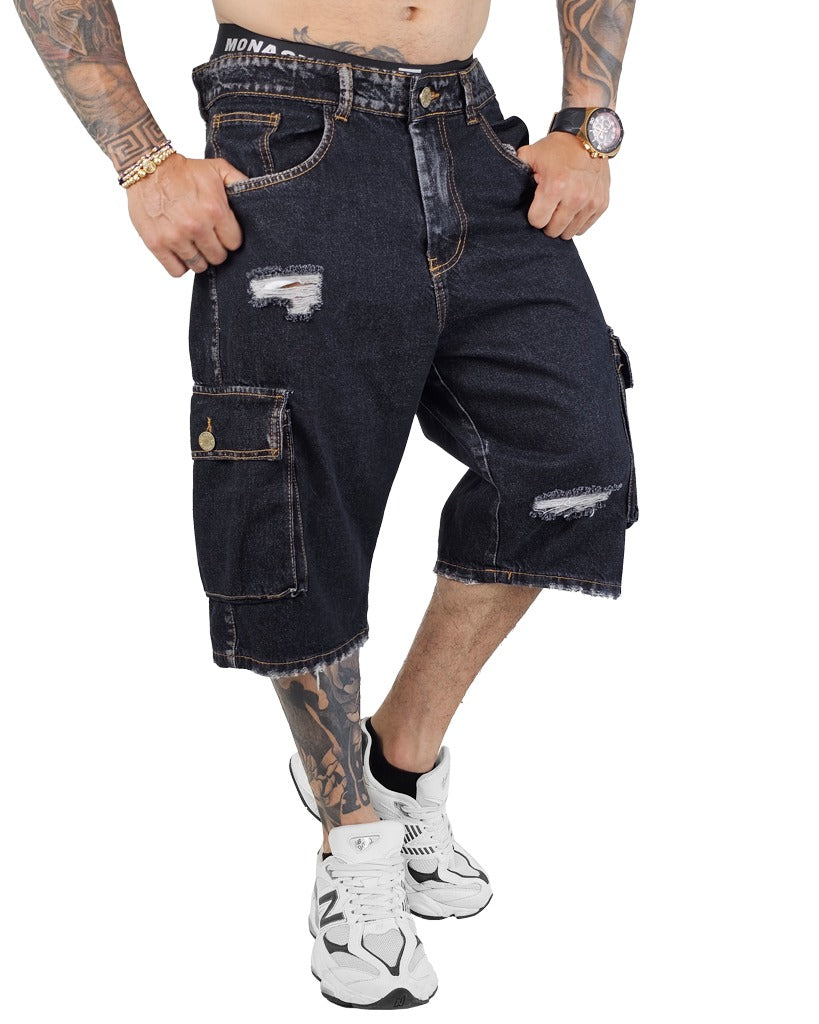 Bermuda Negro Negro + Rotos Cargo 0012-2