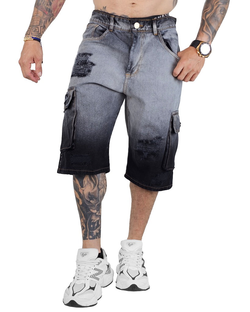 Bermuda Cargo Negro Sumergido + Parches 0016-2