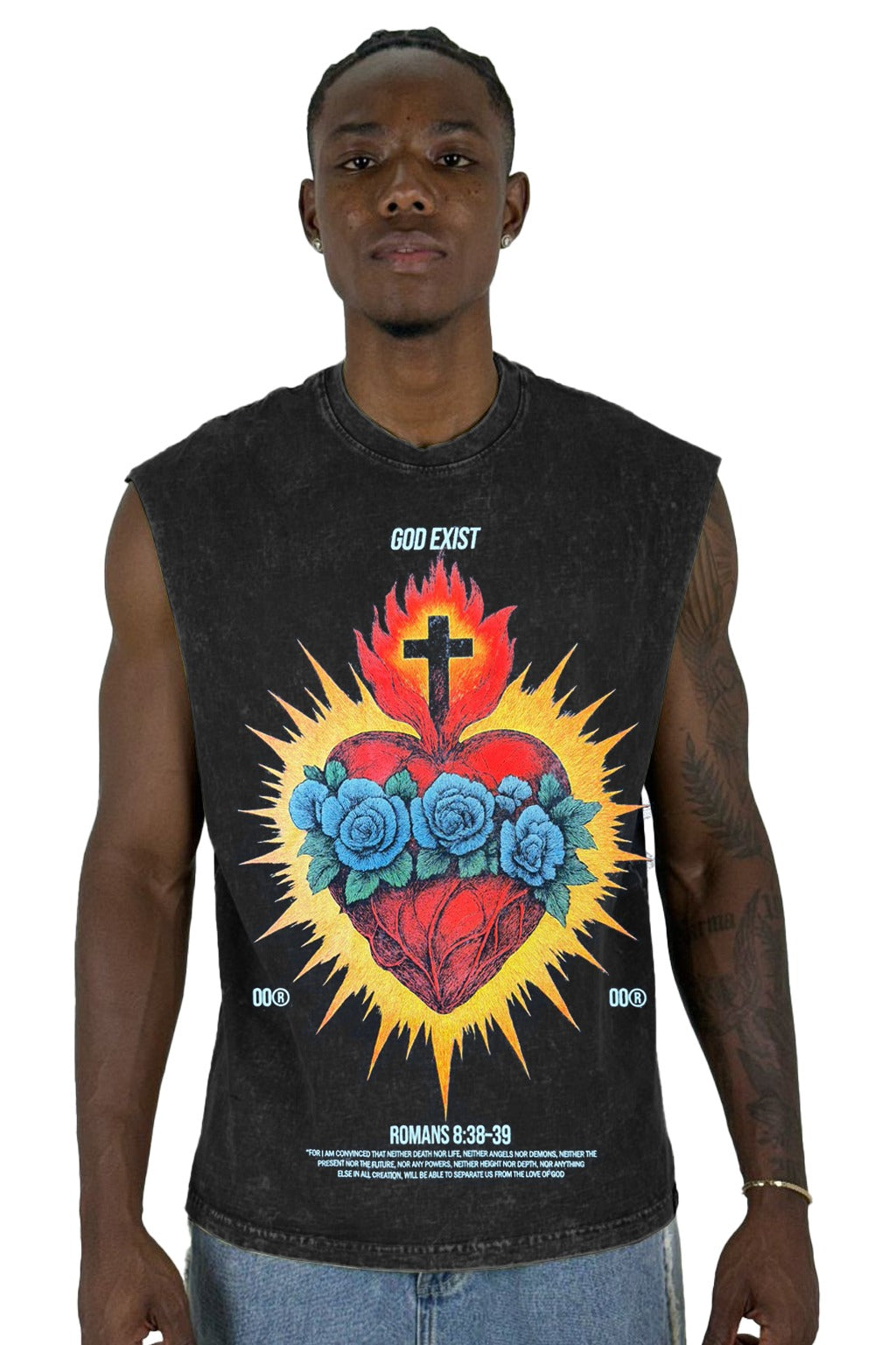 Camisilla sky Negra God Exist Corazon