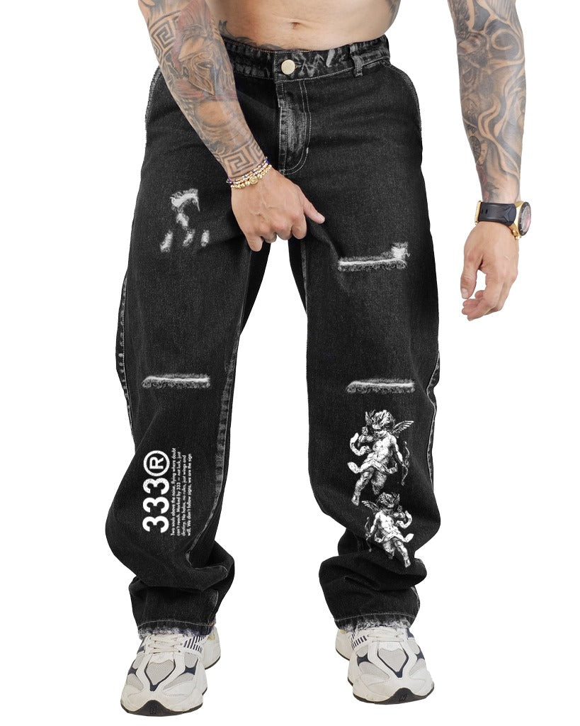 Jean Baggy negro basico rotos stmp 333
