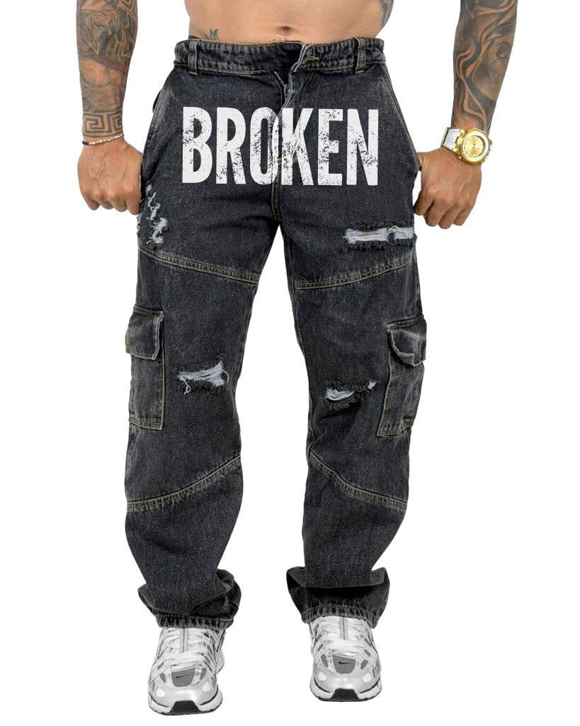 Jean Baggy negro stamp delantero broken