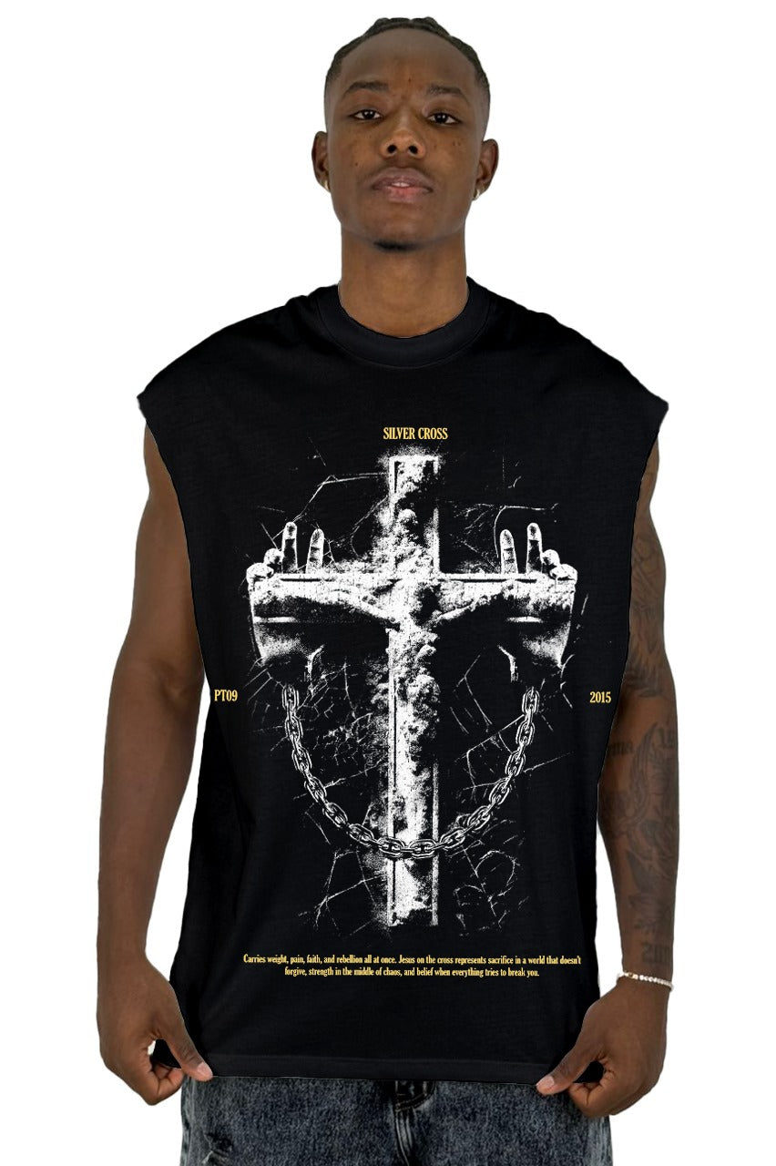Camisilla Negra Silver Cross Cruz alto gramaje