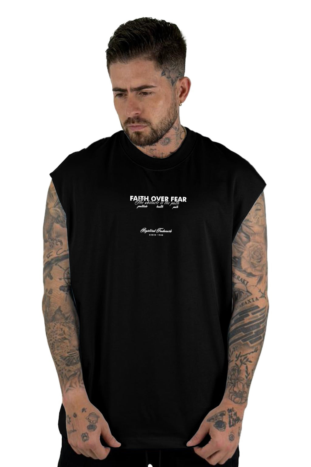 Camisilla Negra Faith Over Fear Virgen