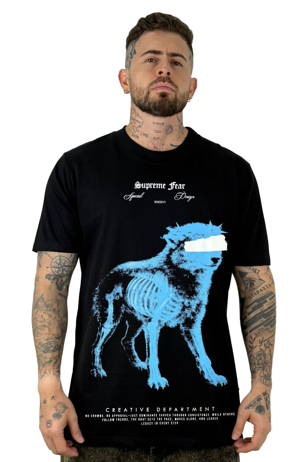 Camiseta Negra Supreme Fear Lobo Alto Gramaje
