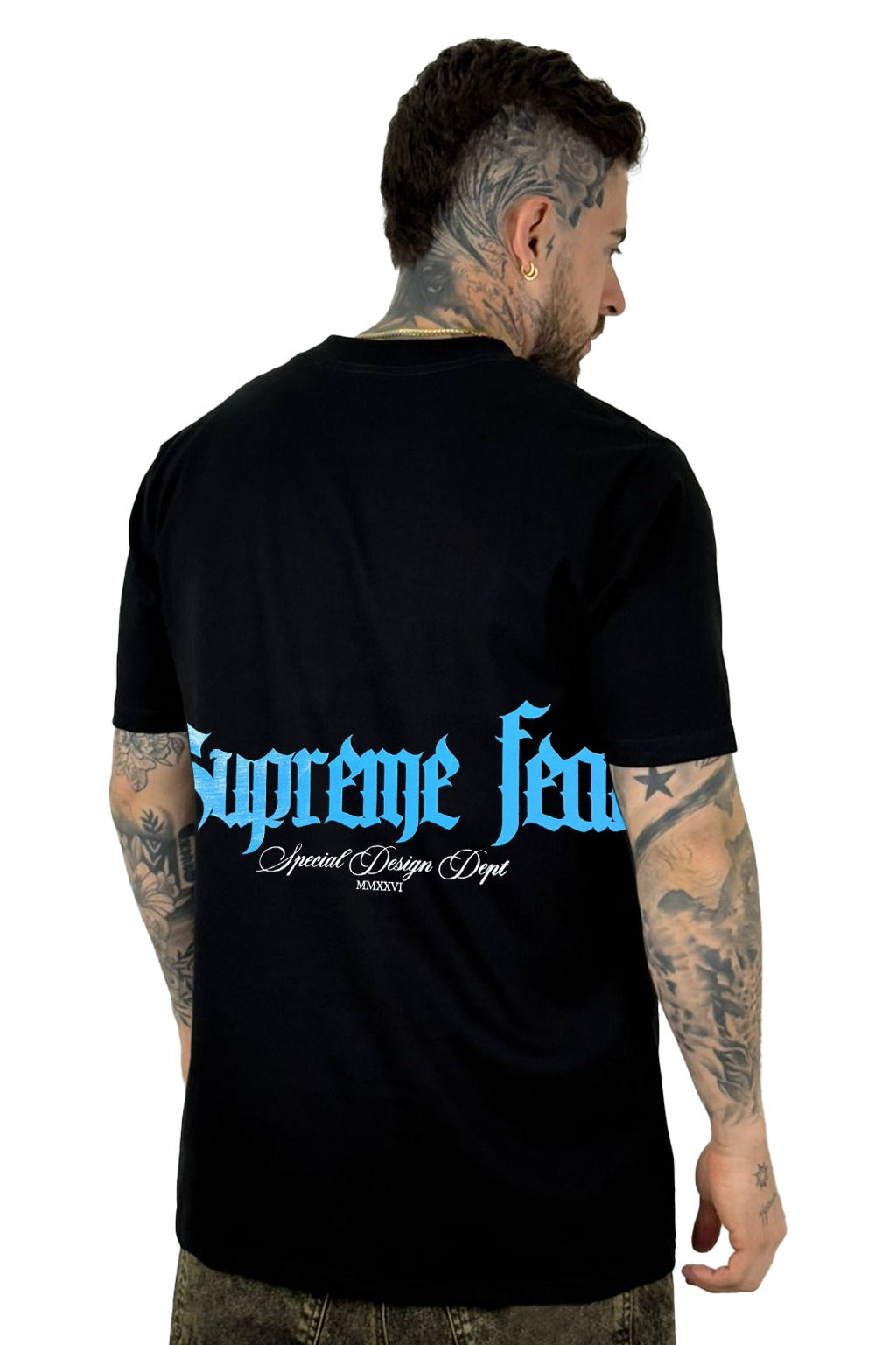 Camiseta Negra Supreme Fear Lobo Alto Gramaje