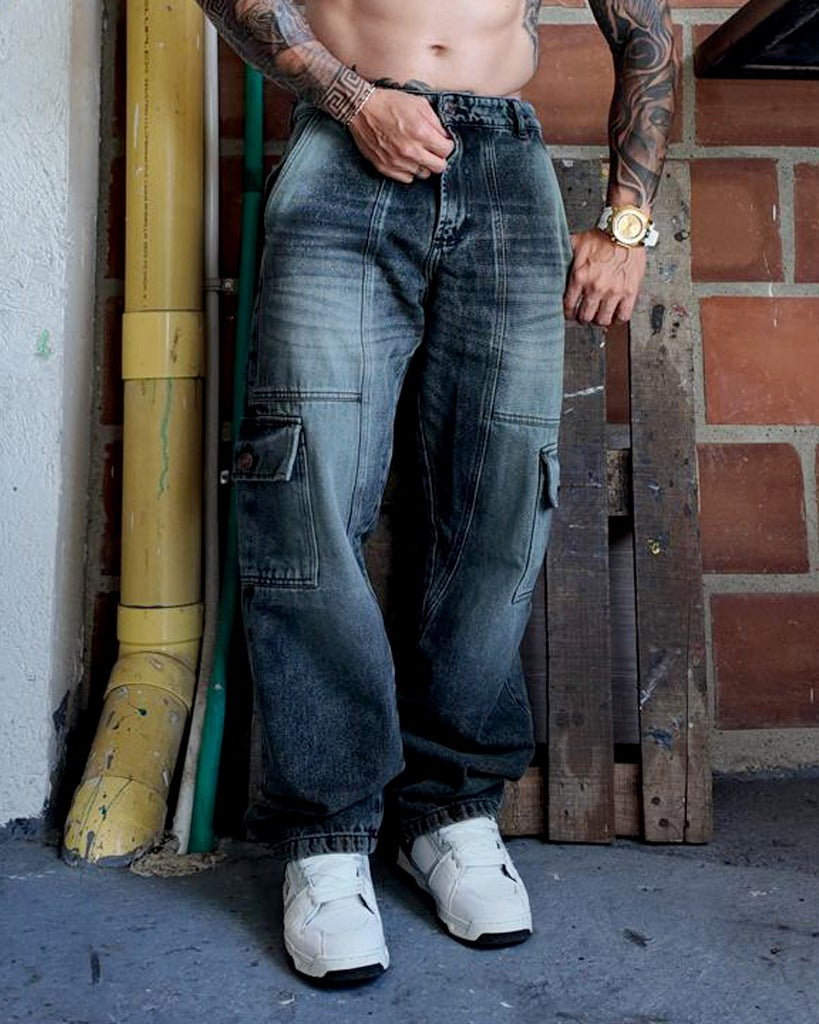Jean baggy Negro Verdoso Cargo 2604